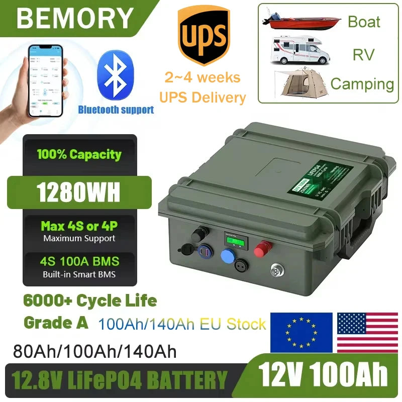 Batterie LiFePO4 12V 100Ah 140Ah 12.8V