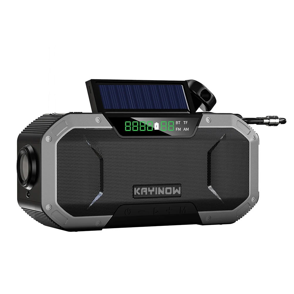 Radio d'urgence à manivelle à énergie solaire AM/FM Radio d'extérieur étanche IPX5 Lampe de poche LED Chargeur de banque d'alimentation 5000 mAh