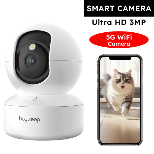 Caméra intérieure Boykeep 2K pour animaux et bébé – WiFi 5G/2,4 GHz, contrôle via application mobile, rotation 360° Pan & Tilt, audio bidirectionnel et vision nocturne