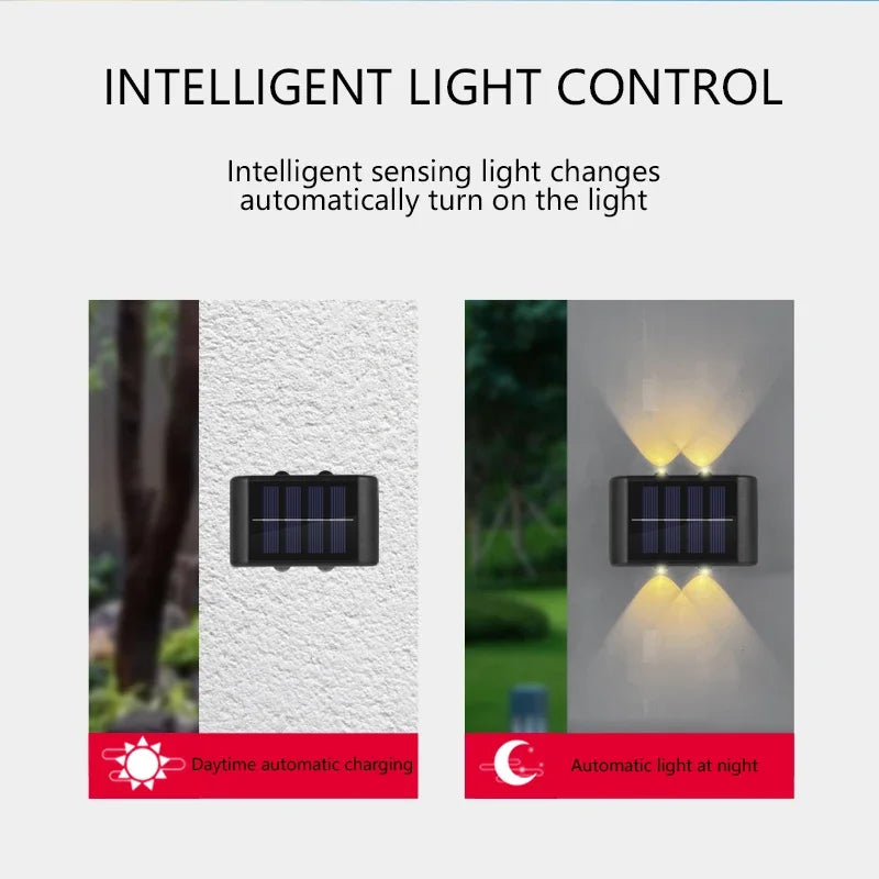 Applique murale solaire étanche à 4 LED avec éclairage vers le haut et vers le bas