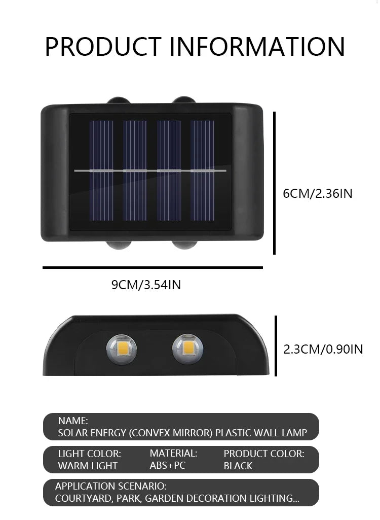 Applique murale solaire étanche à 4 LED avec éclairage vers le haut et vers le bas