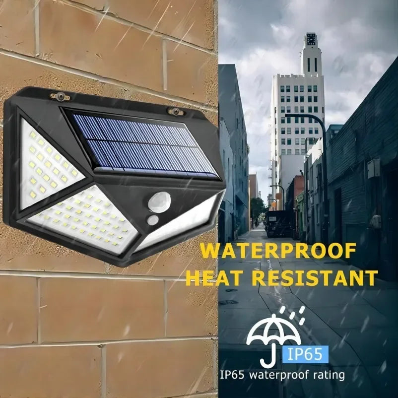 Applique murale solaire étanche à 100 LED 4 côtés lumineuse avec détecteur de mouvement