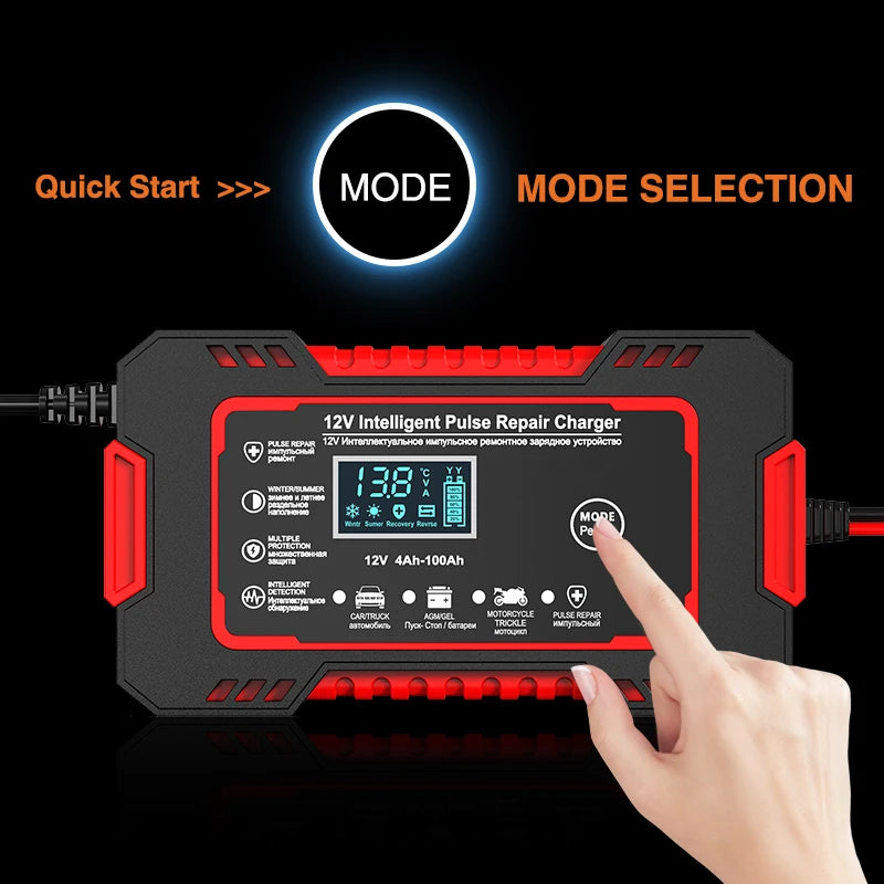 Chargeur de batterie de voiture 12V 6A Réparation d'impulsions Affichage LCD