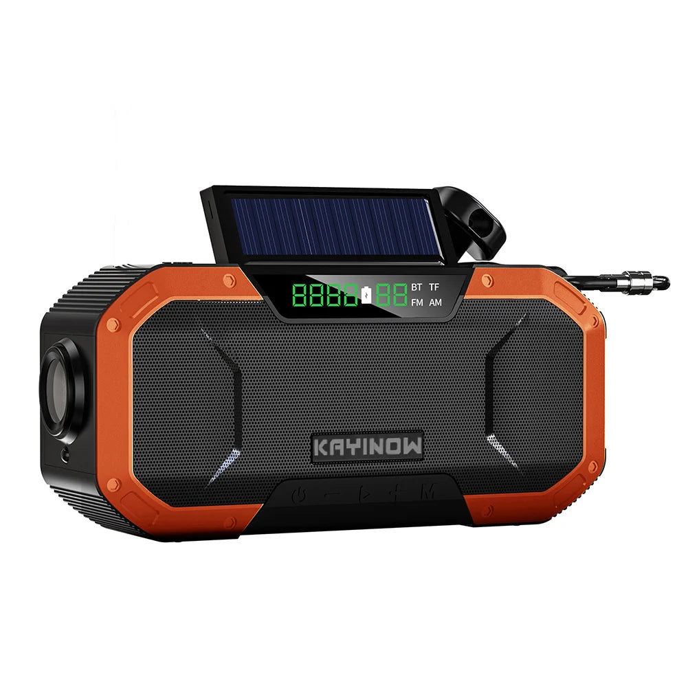 Radio d'urgence à manivelle à énergie solaire AM/FM Radio d'extérieur étanche IPX5 Lampe de poche LED Chargeur de banque d'alimentation 5000 mAh