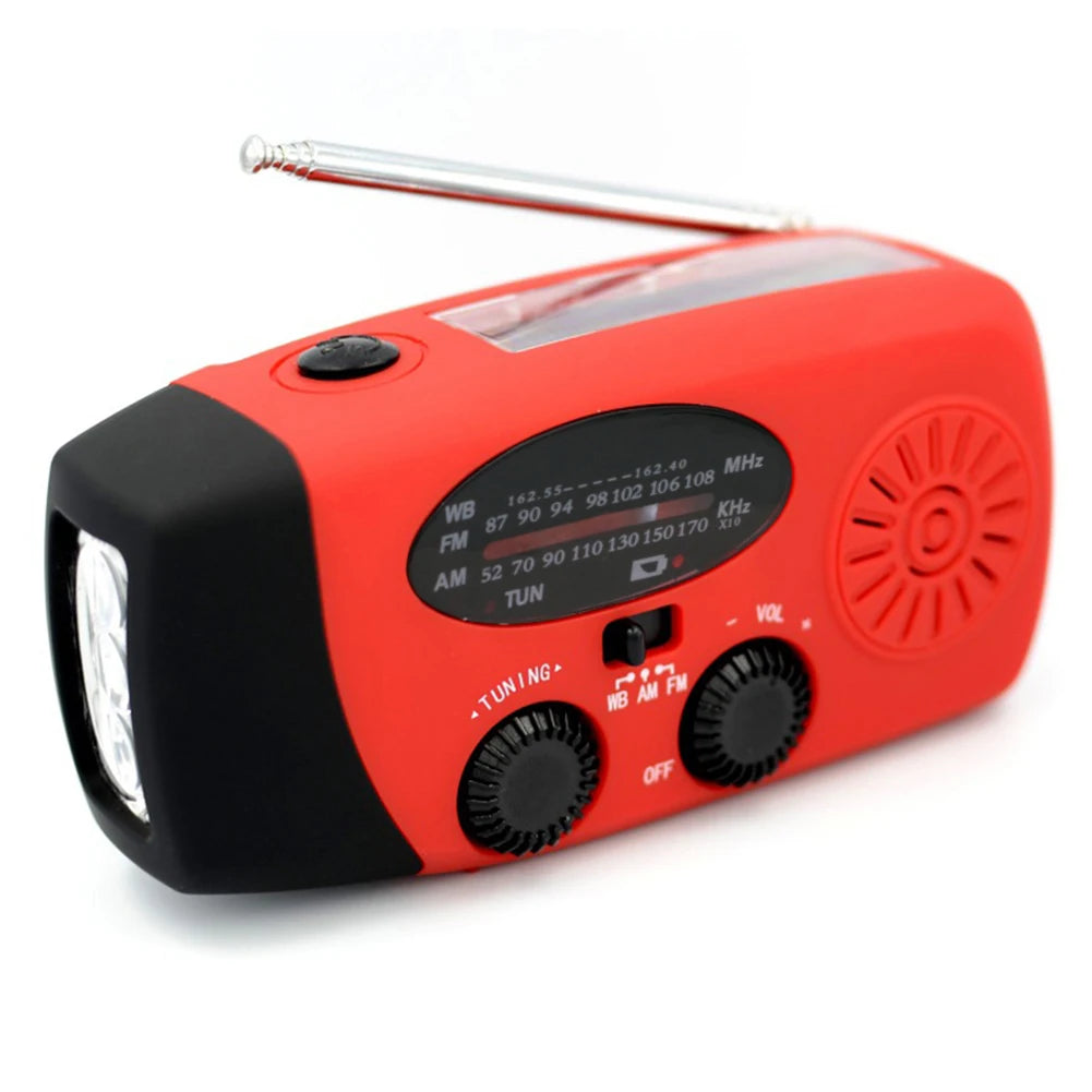 Radio d'urgence à manivelle à énergie solaire AM/FM Radio d'extérieur étanche IPX5 Lampe de poche LED Chargeur de banque d'alimentation 5000 mAh