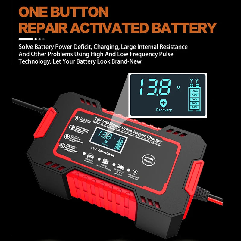 Chargeur de batterie de voiture 12V 6A Réparation d'impulsions Affichage LCD