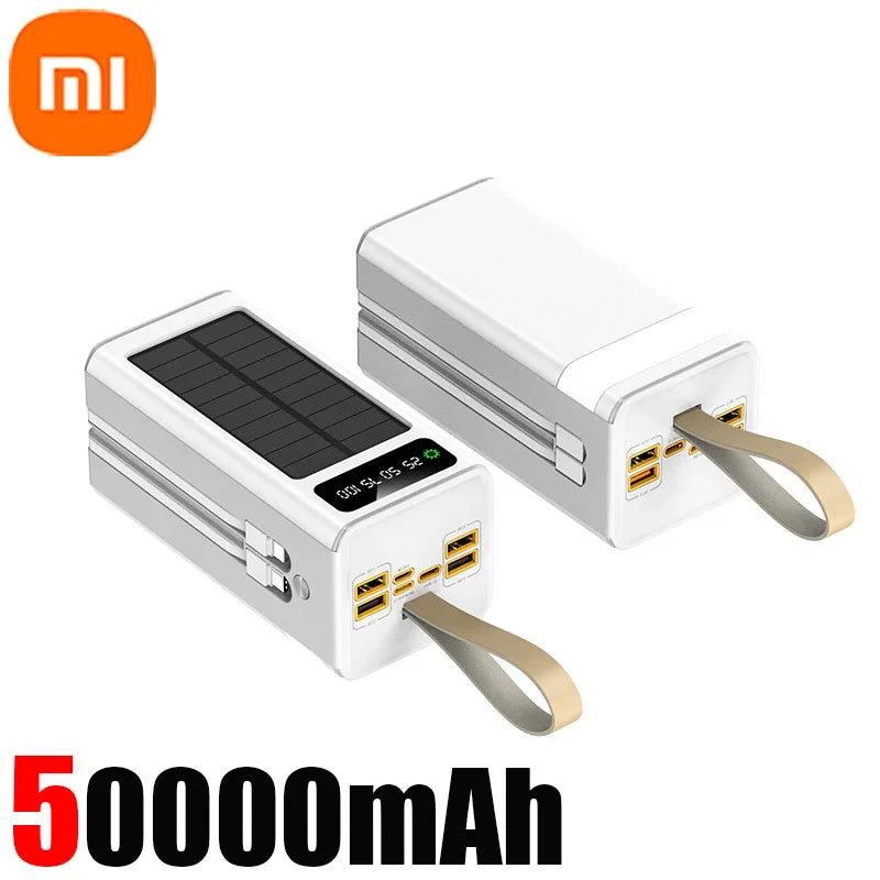 Xiaomi 100000mA Banque d'alimentation solaire Câbles intégrés haute capacité Batterie externe Lumière LED Banque d'alimentation pour iPhone Samsung 2024