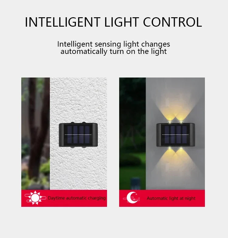 Applique murale solaire étanche à 4 LED avec éclairage vers le haut et vers le bas