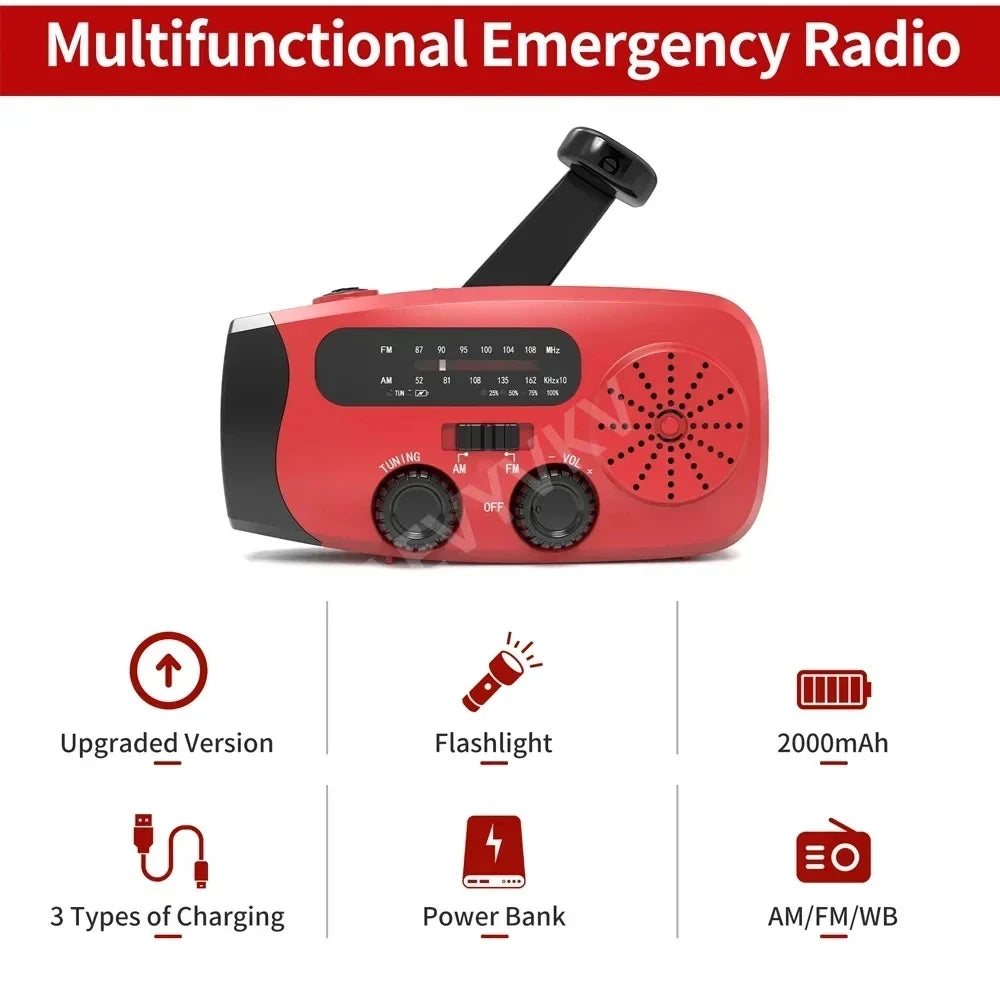 Radio solaire multifonction à manivelle, équipement de survie