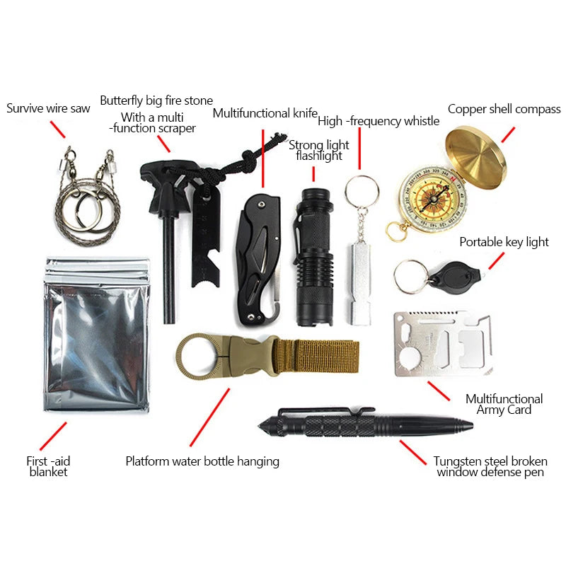 Kit de survie pour camping, voyage, équipement multifonction, premiers secours