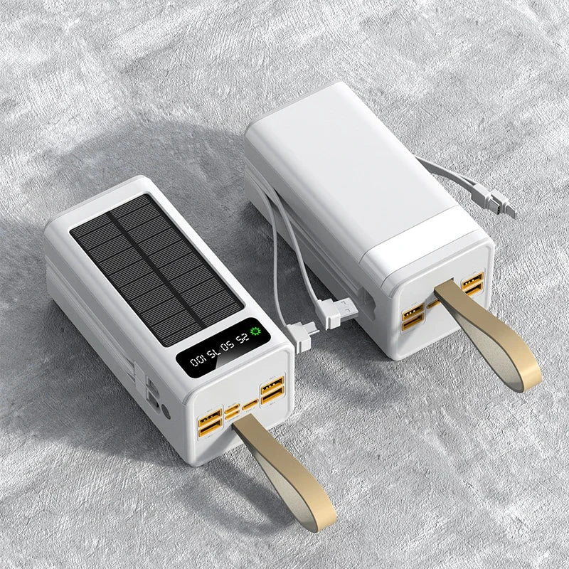 Xiaomi 100000mA Banque d'alimentation solaire Câbles intégrés haute capacité Batterie externe Lumière LED Banque d'alimentation pour iPhone Samsung 2024