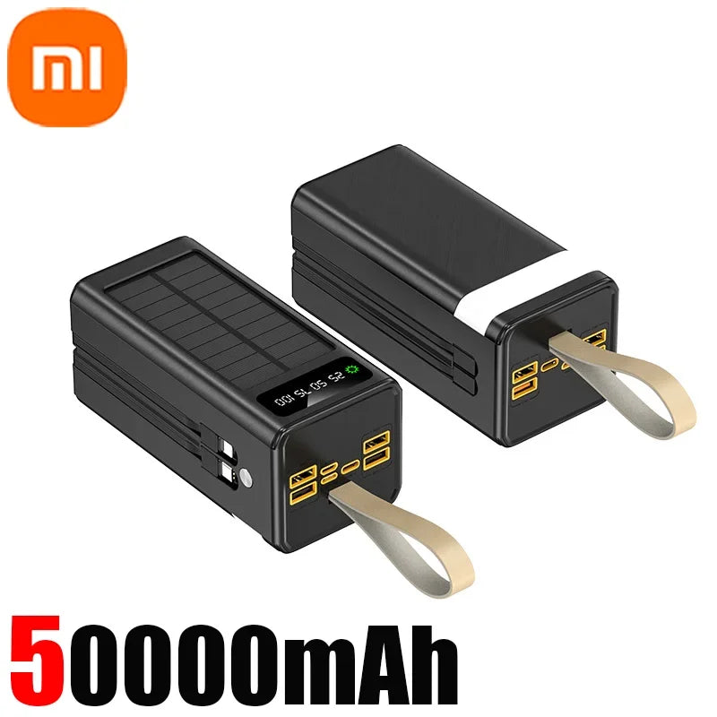 Xiaomi 100000mA Banque d'alimentation solaire Câbles intégrés haute capacité Batterie externe Lumière LED Banque d'alimentation pour iPhone Samsung 2024