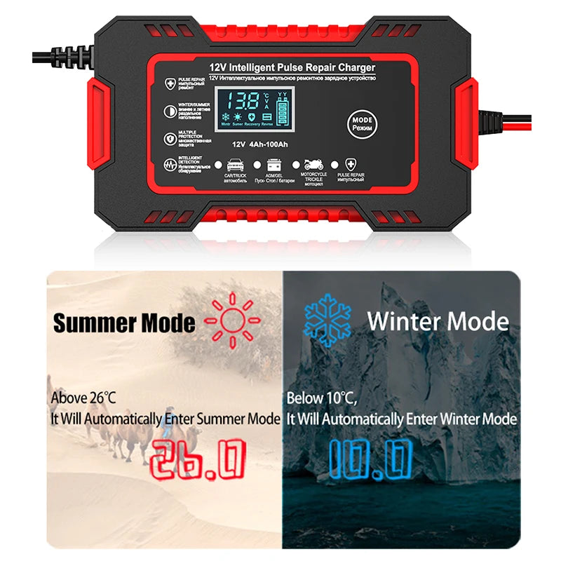 Chargeur de batterie de voiture 12V 6A Réparation d'impulsions Affichage LCD