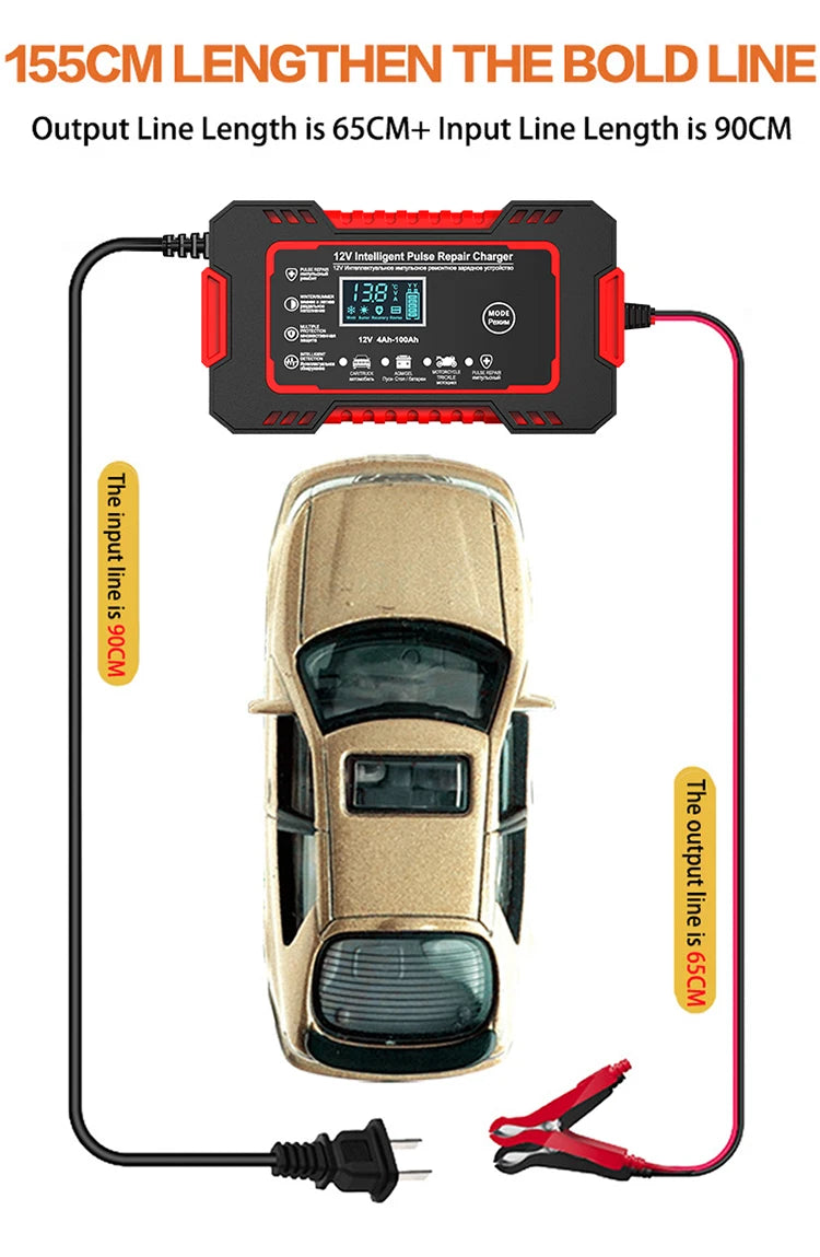 Chargeur de batterie de voiture 12V 6A Réparation d'impulsions Affichage LCD